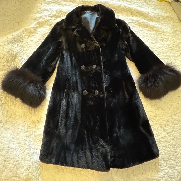Vintage genuine fur jacket chocolate brown puff sleeve detail - Picture 4 of 12